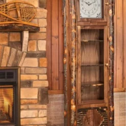 Amish Made Rustic Wood Grandfather Display Clock -Home Decoration Sales 2024 pid 41342 Amish Made Rustic Wood Grandfather Clock with Shelves 100