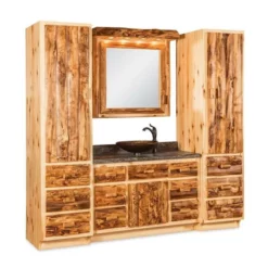 Amish Rustic Log Bathroom Vanity Set