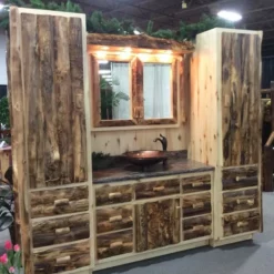 Amish Rustic Log Bathroom Vanity Set -Home Decoration Sales 2024 pid 57470 Amish Rustic Log Bathroom Vanity 230