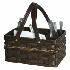 Hand Woven Natural Reed Silverware And Napkin Holder Basket