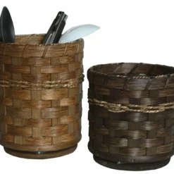 Hand Woven Natural Reed Revolving Utensil Basket