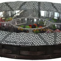 Amish Hand Woven Natural Reed Round Serving Tray Basket