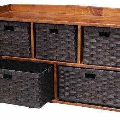 Amish Storage Bench With Handwoven Reed Baskets -Home Decoration Sales 2024 pid 67146 Hand Woven Natural Reed Store It All Bench 20