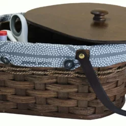 Amish Hand Woven Natural Reed Small Sewing Basket