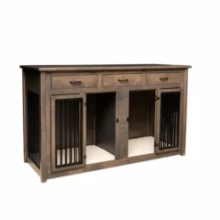 Amish Carson Double Pet Cabinet With Drawers And Pads