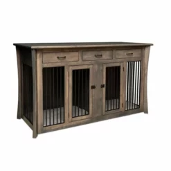 Amish Caledonia Double Pet Cabinet With Drawers And Pads