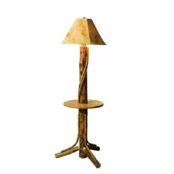 Amish Floor Lamp With Shelf & Lambskin Shade